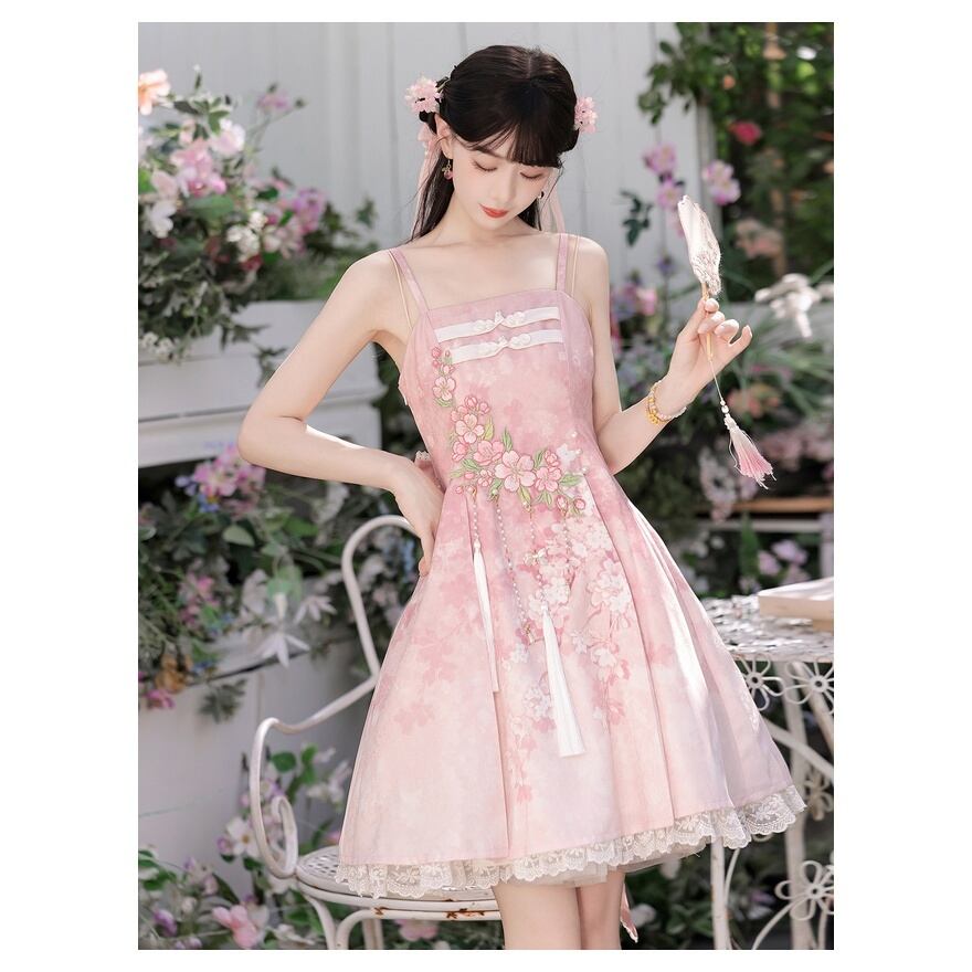 ロリータファッション 甘ロリ花柄キャミワンピ 半袖ボレロ付き