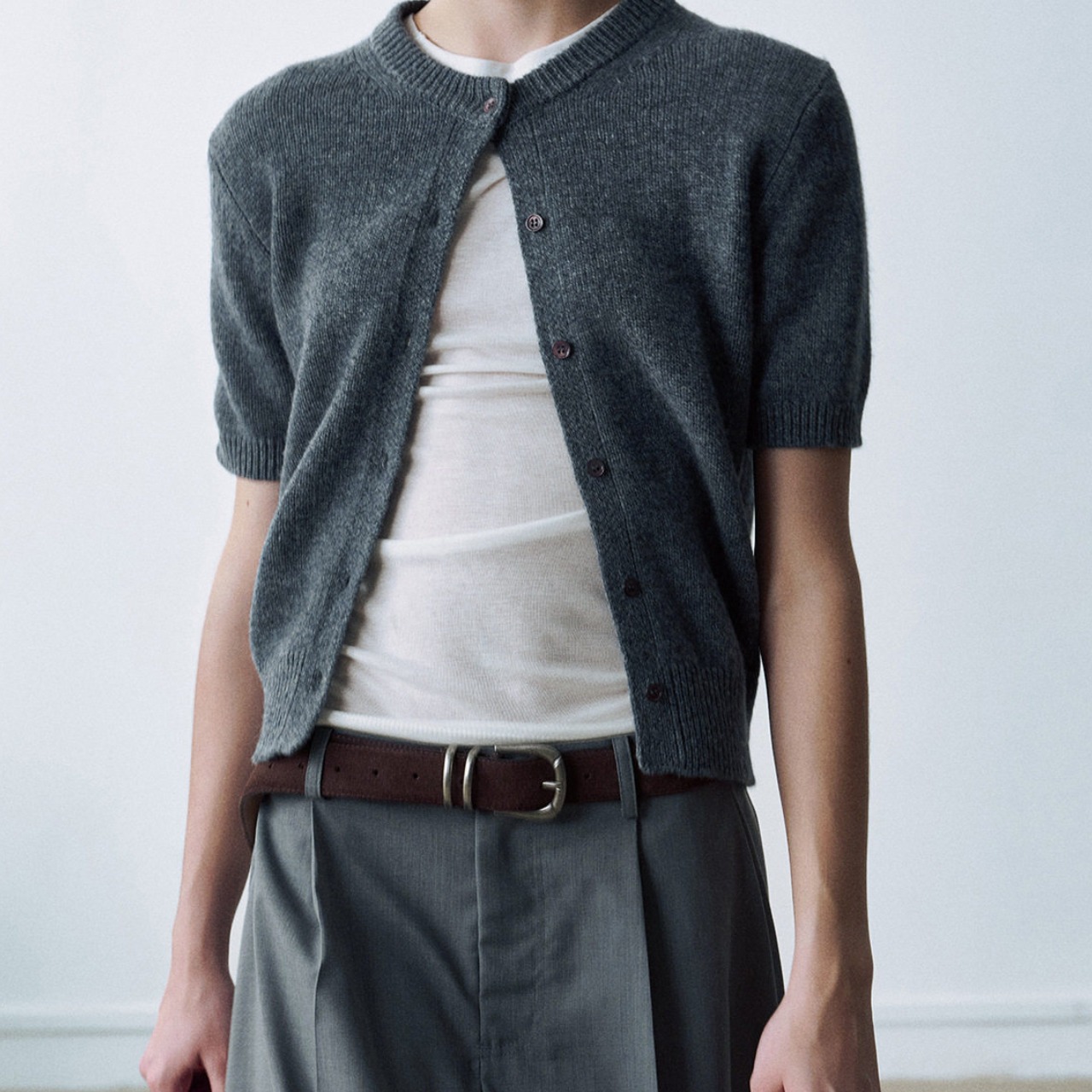 Wool Knit Short Sleeve Cardigan T6174