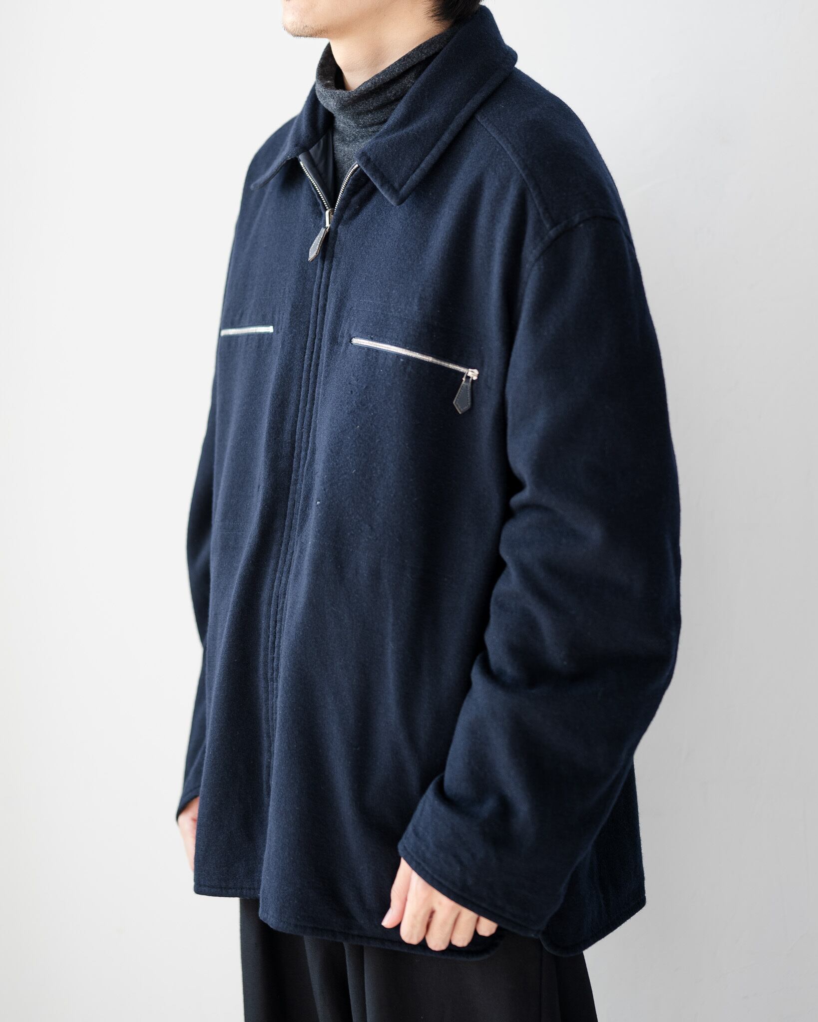 90's] Hermès Reversible Cashmere Jersey × Nylon Zip Jacket