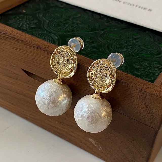 gold cotton pearl pierce K895