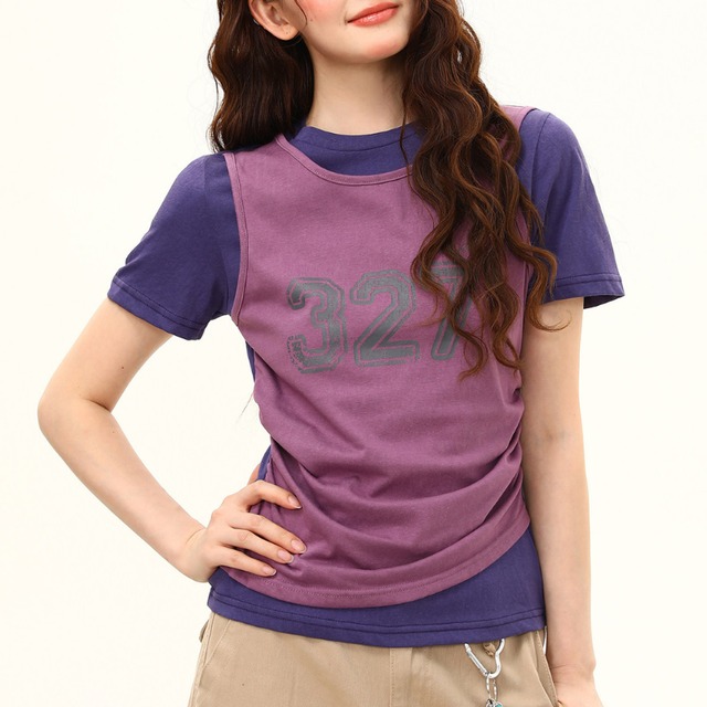 layered design number short-sleeve tee　レイヤードデザインナンバー半袖ティー　J2088