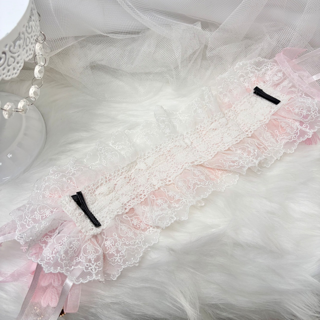 ♡ Cherry blossom 桜の花びら つまみ細工フリルレースヘッドドレス pink ♡