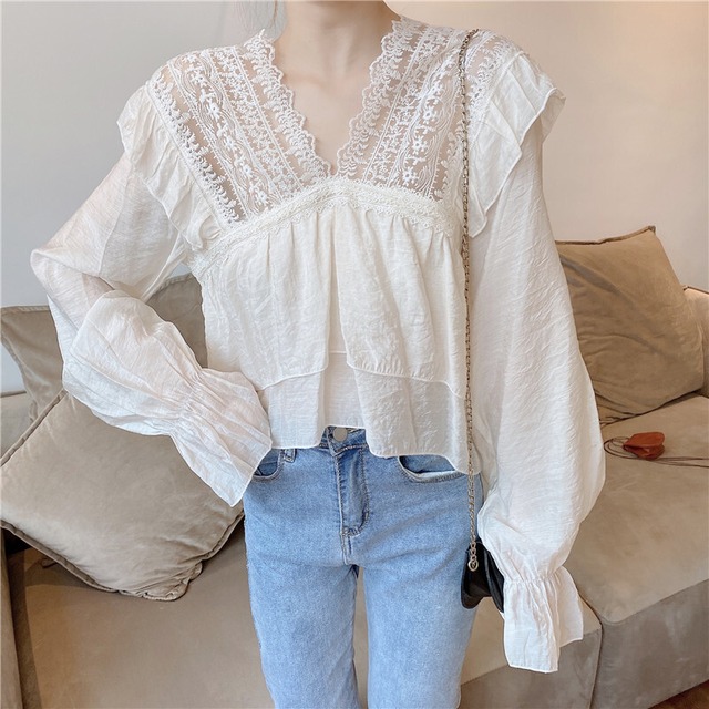 【レース付け】 新作超可愛いレース付けシャツ　A0592