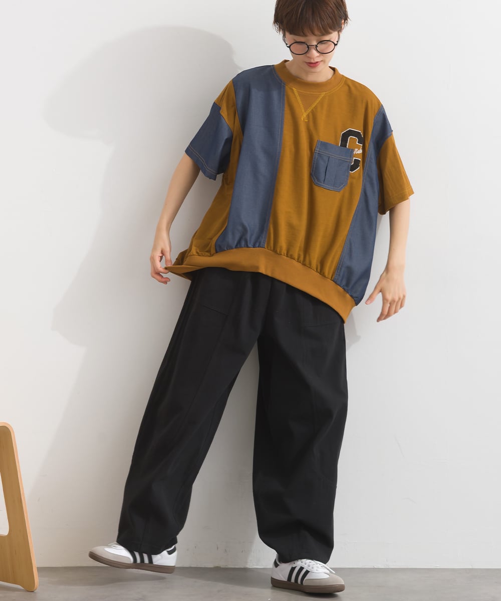 J262067 【接触冷感シリーズ】 カノコ デニム使いリメイク風プル