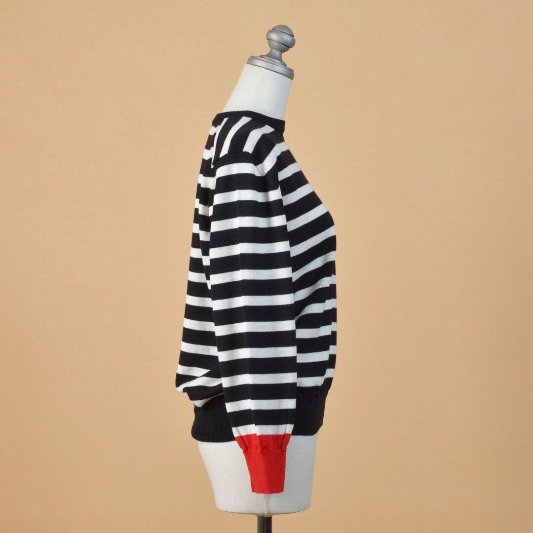 atelier naruse アトリエナルセ コットンウールボーダーニット・ブラック x レッド 袖口の配色がベーシックなボーダーニットのアクセント【送料無料】