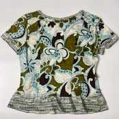 リネン100% Leilian レリアン 花柄 総柄 半袖シャツ ブラウス カットソー 9/マルチ レディース