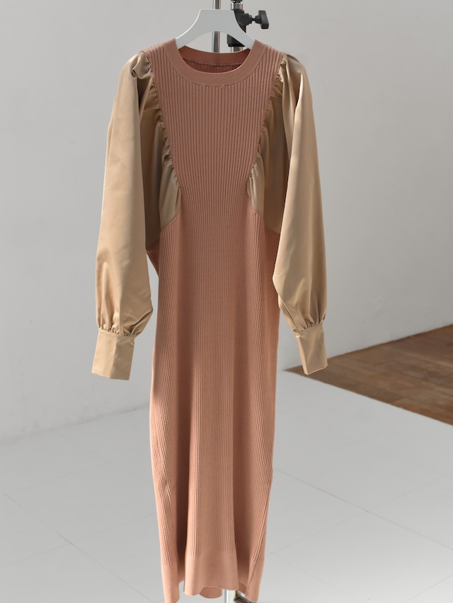 volume sleeve knit one-piece（pink）