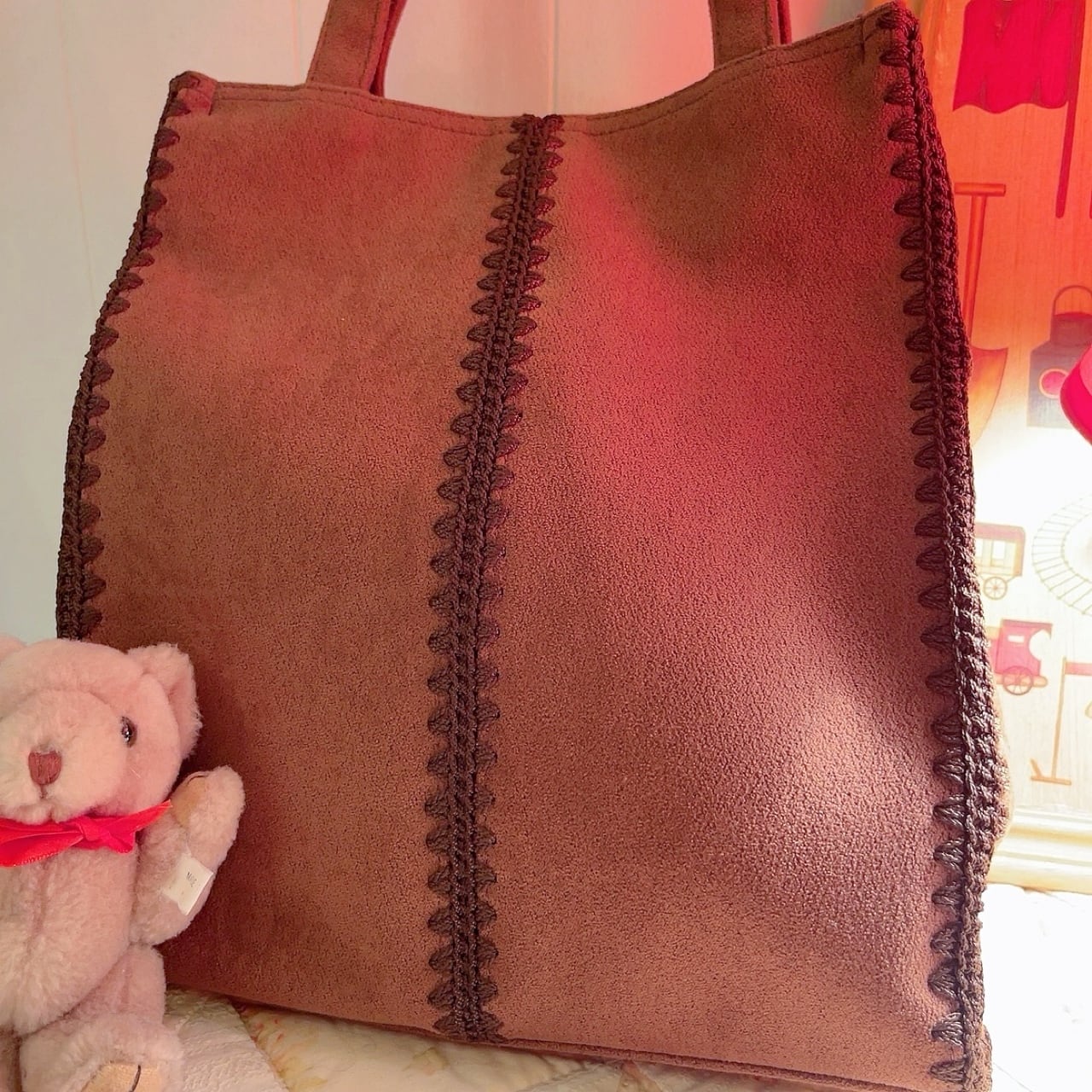 brown suede hand bag
