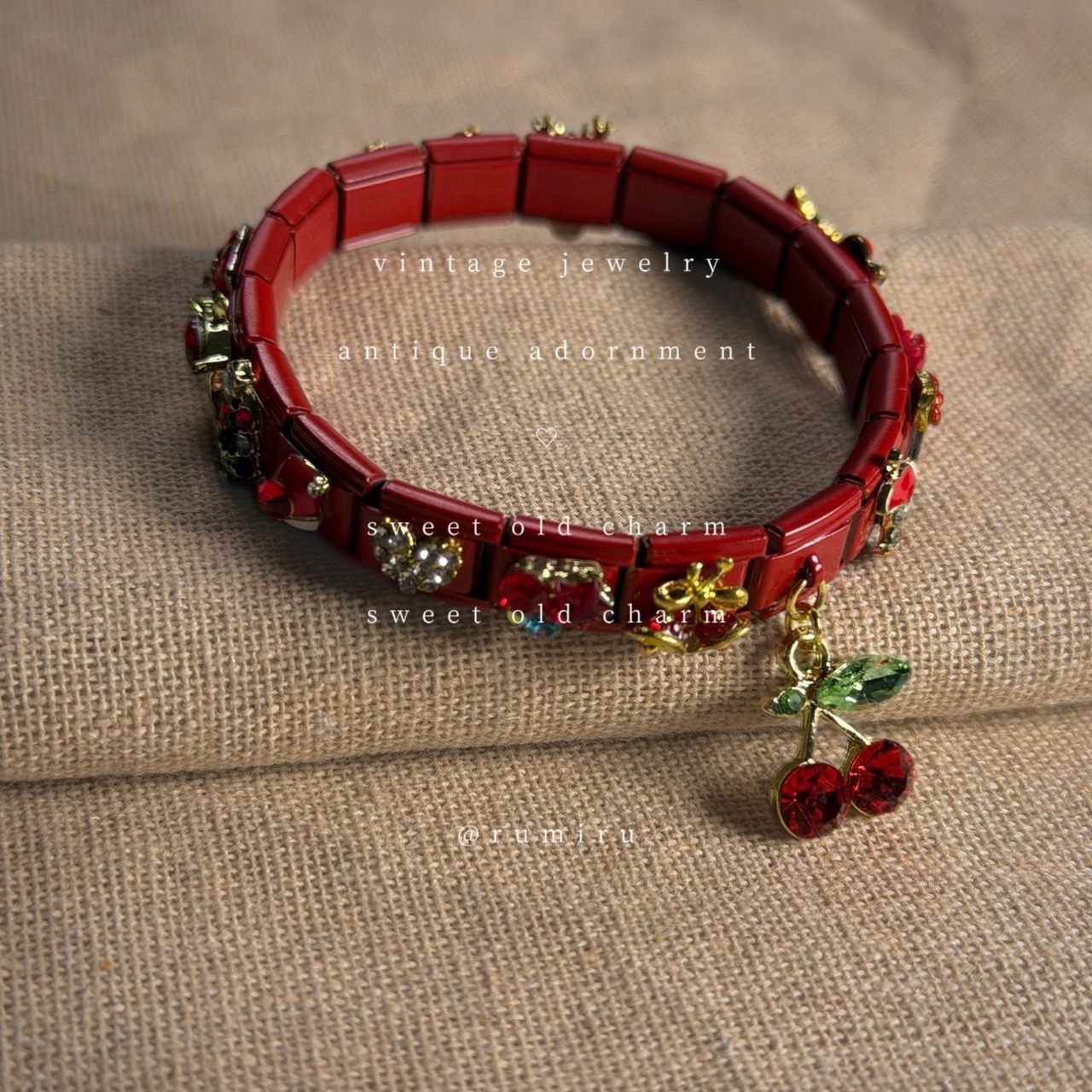 ハンドメイド イタリアンチャーム チェリーレッド ビジュー ブレスレット - 7