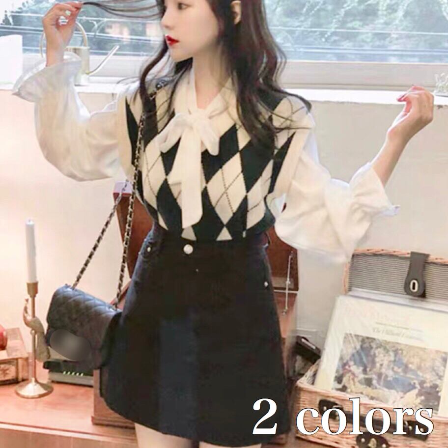 ニット ベスト トップス レディース 秋 冬 服 オルチャン ファッション 可愛い 10代 アーガイル チェック 柄 制服 風 Tp 0234 Happy Orurea ハッピーオルレア