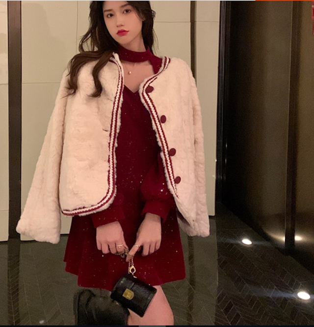 【美品】MIU MIU サマーニットワンピース 白襟 赤 ノースリーブ S