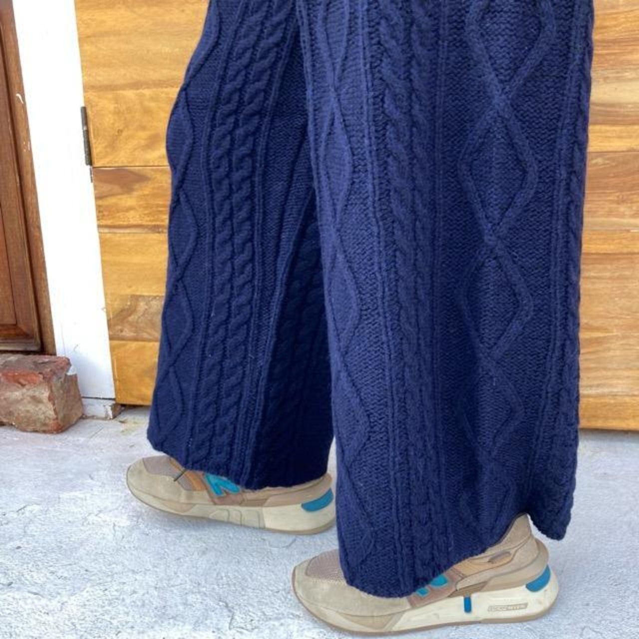 ichi(イチ)　アラン編ニットパンツ　ネイビー