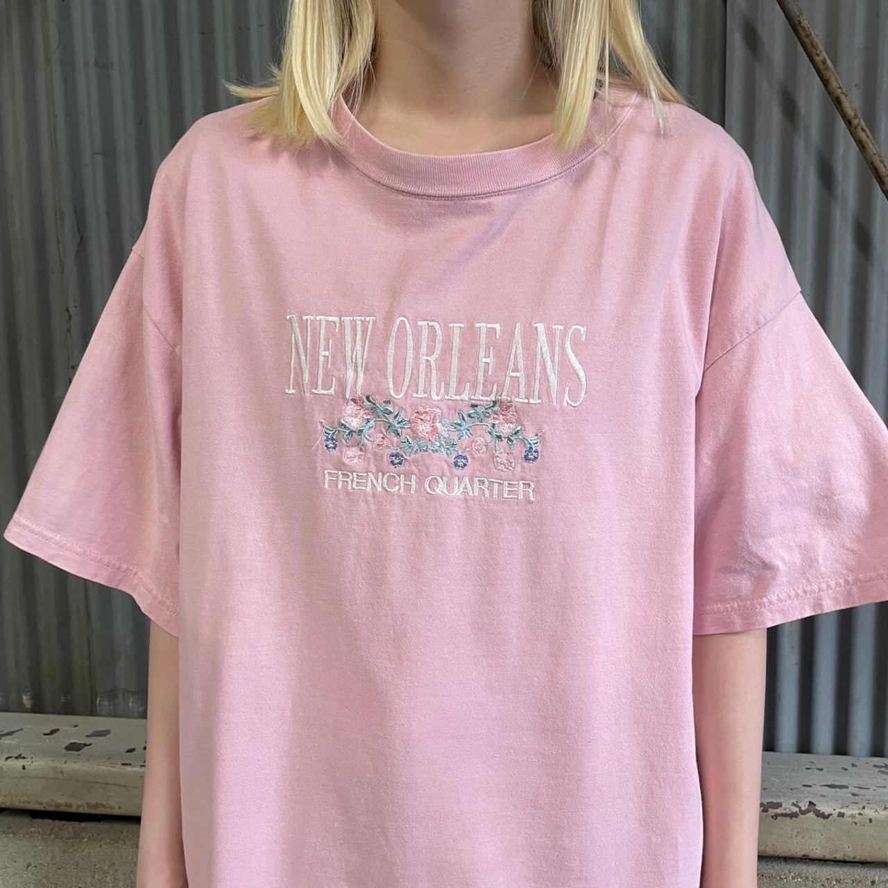 USA製 90年代 NEW ORLEANS FRENCH QUARTER 花柄 刺繍 Tシャツ メンズXL 
