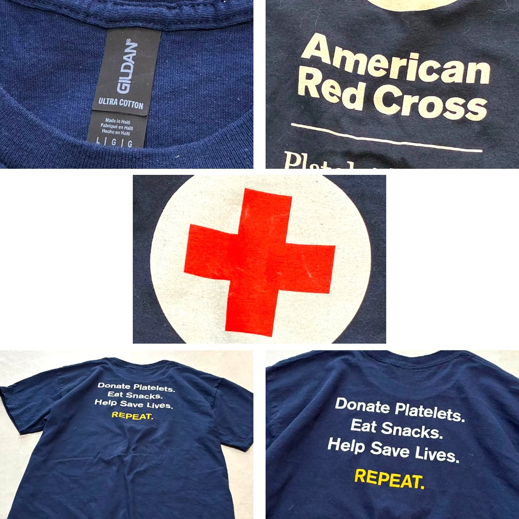 1点物◇ギルダン紺アメリカ赤十字社バックプリントTシャツ古着メンズL
