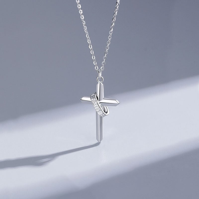 s925シルバークロスネックレス Faith刻印 クロスネックレス メンズ S925 シルバー お守り シンプル