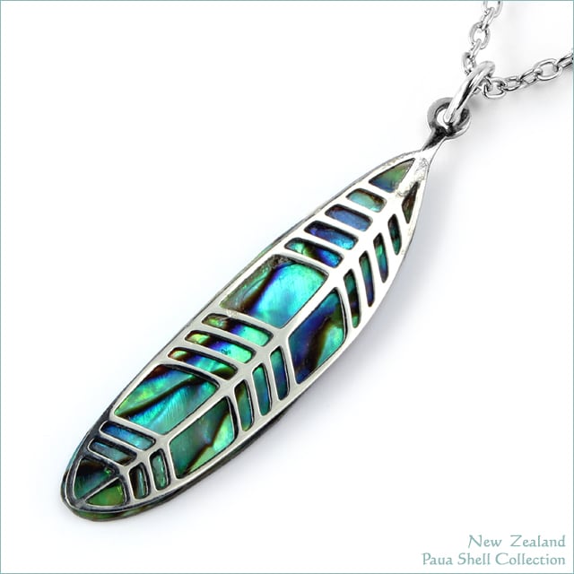 ニュージーランド パウアシェル 羽根モチーフ ネックレス フェザー