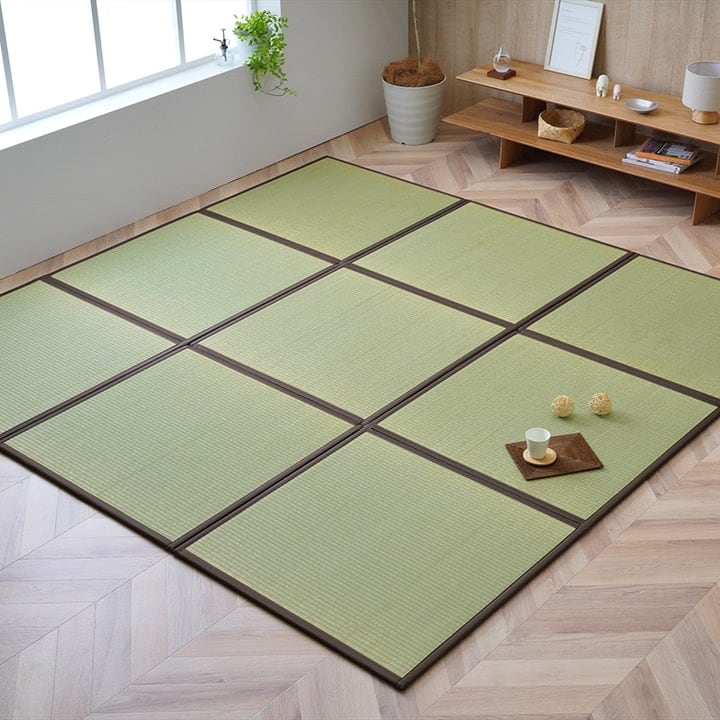 【期間限定30%OFF】純国産 い草 日本製 置き畳 ユニット畳 簡単 和室 ブラウン 約82×82×1.7cm(9枚1セット) 軽量 ジョイント付き
