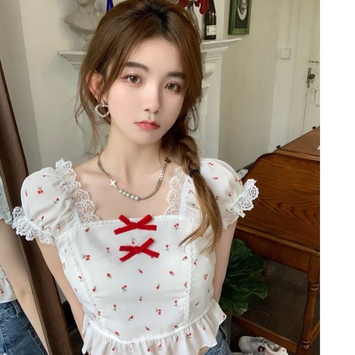 サマースタンダードレースショートシャツ レディース レトロ 大人ガーリー スウィート キュート カジュアル 夏物 ドラファッションホール20468357859