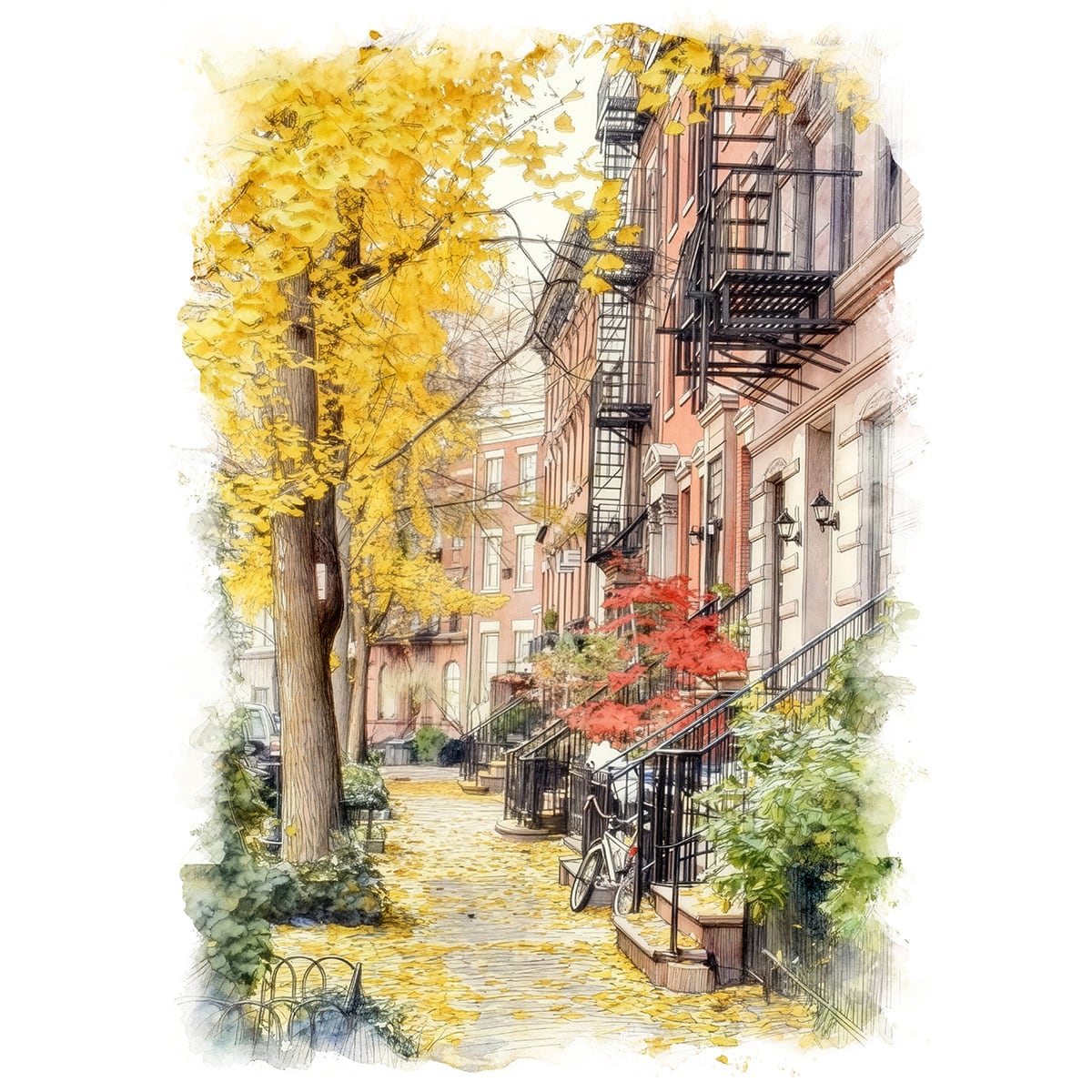 絵画 アメリカ 風景画(街並み) ニューヨーク グリニッジヴィレッジ