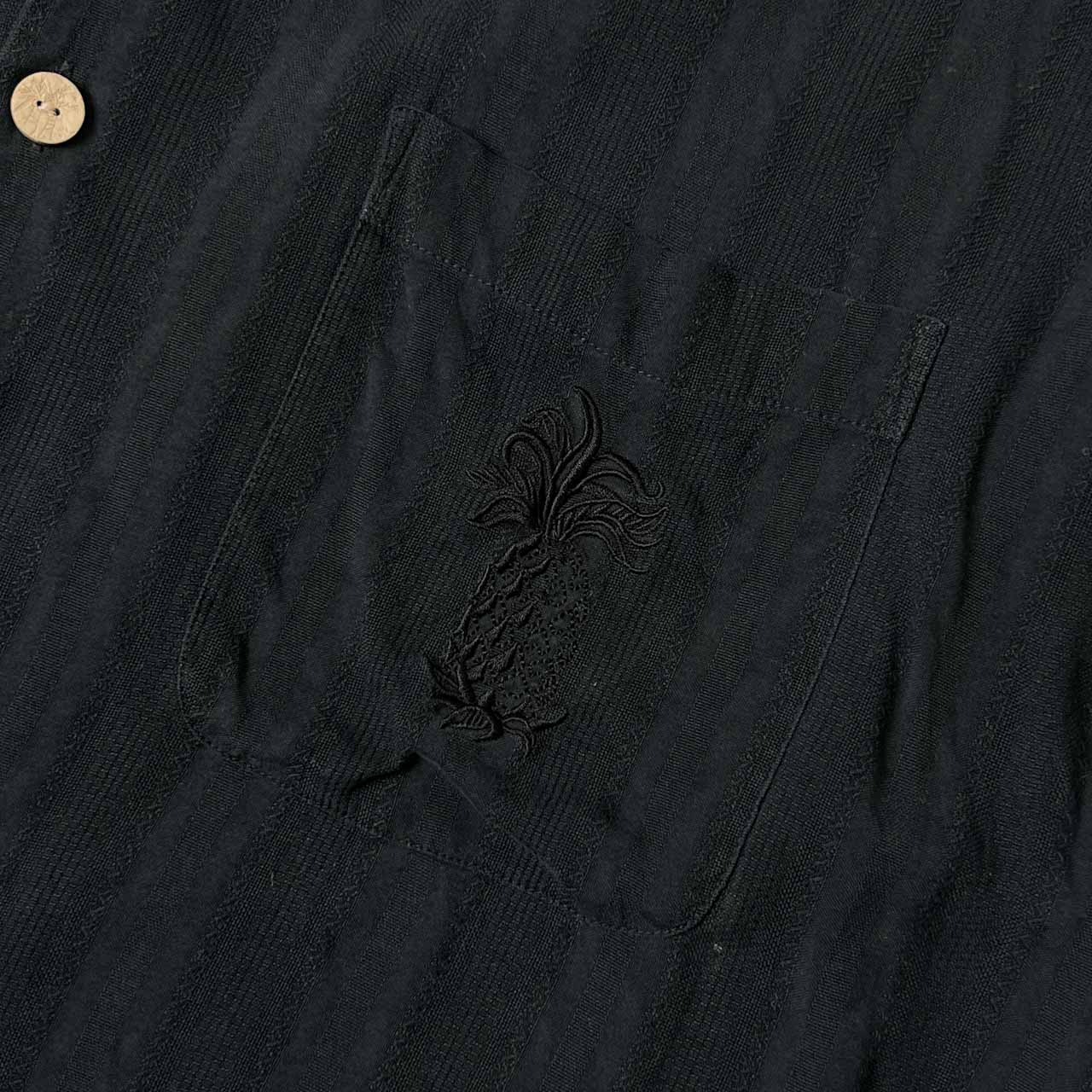 シルク100% Kahala カハラ パイナップル ストライプ風 半袖 アロハシャツ XXL/ブラック メンズ 大きいサイズ