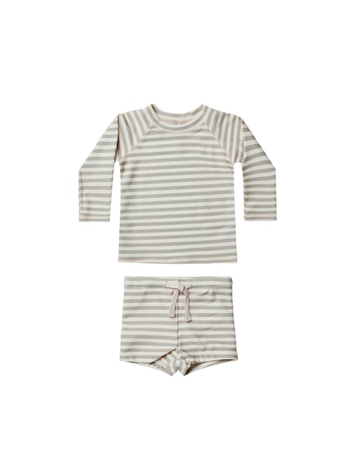 Quincy Mae(クインシーメイ) / BOYS RASHGUARD + SHORT SET  /  PISTACHIO STRIPE / 12-18M・18-24M・2-3Y・4-5Y