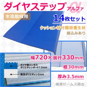 ダイヤステップαアルファ 木造階段用 品番000134 １4枚セット　幅720×奥行330mm　框30mm 色：ブルー　厚み3.5ｍｍ 日大工業　000134