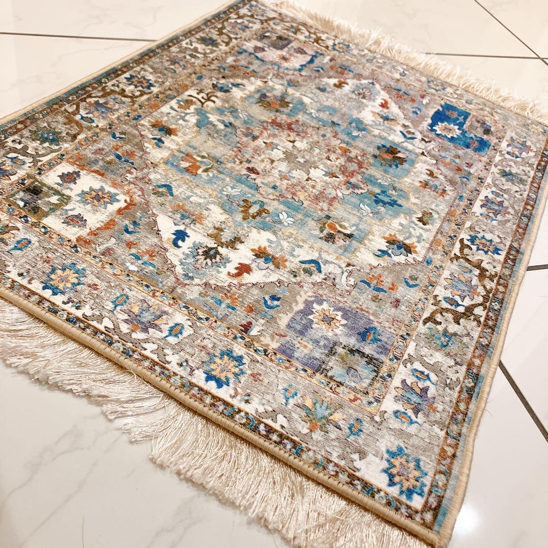 【即納】長方形 59×48 トルコ製絨毯 ラグ ペルシャ風 マット北欧