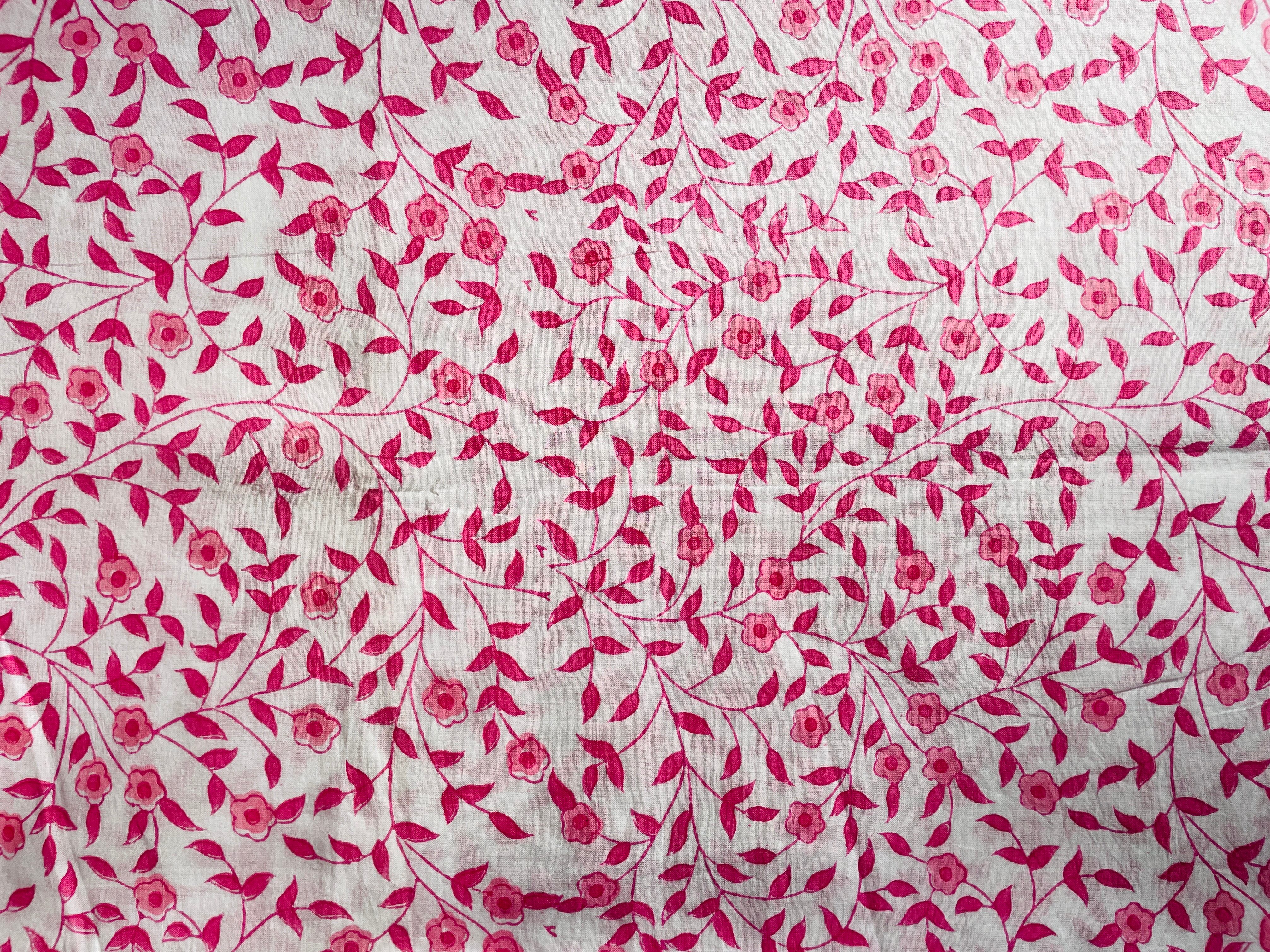 50cm単位】ブロックプリント生地 インド綿 花柄 ピンクブロッサム