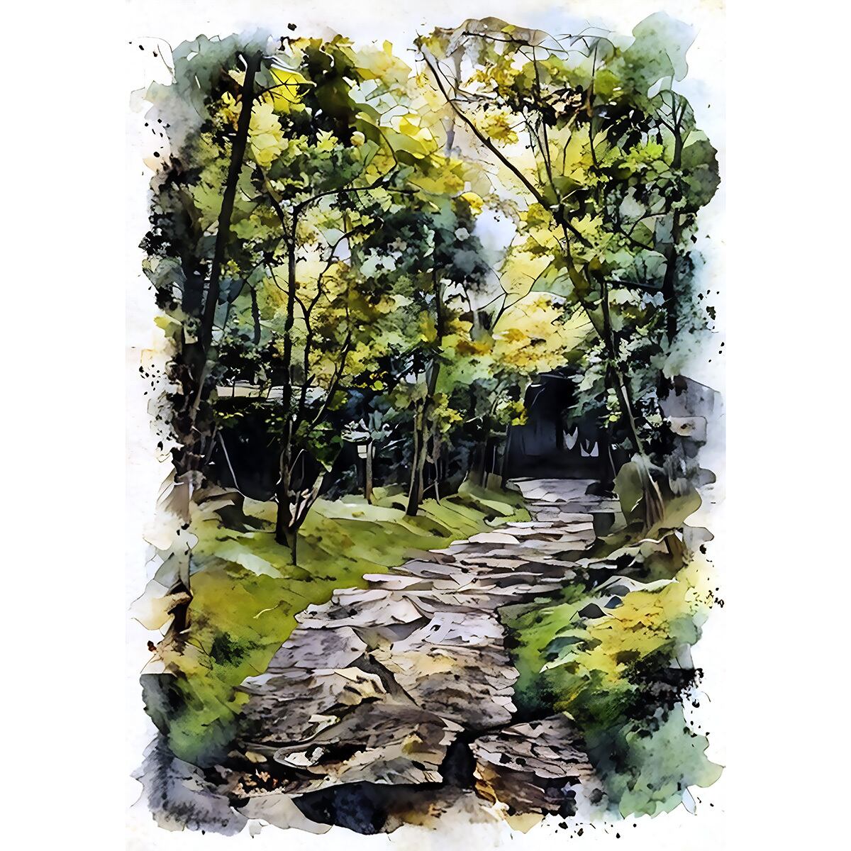 絵画(風景画) 日本 熊本県 黒川温泉 インテリアアート額付き 水彩画