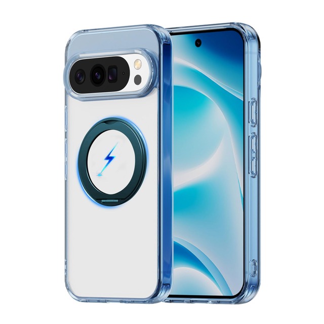 Google Pixel 10 / Pixel 10 Pro 用 ケース Magsafe対応 ピクセル10 プロ カバー 360°回転スタンド 米軍MIL規格【MARR】スマホケース 携帯ケース ワイヤレス充電 車載ホルダー 対応 ストラップ穴付き 透明 指紋防止 黄变防止(クリアブルー)