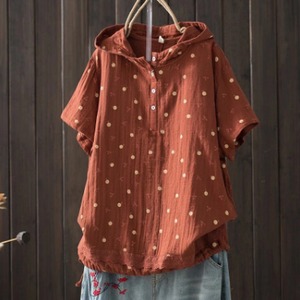 レディース トップス プルオーバー 半袖 襟なし ノーカラー フード 薄手 かわいい カジュアル レトロ エスニック ラフ マニッシュ ボーイッシュ 抜け感 学生風 アメリカン カントリー ナチュラル 総柄 春 夏 10代 20代 30代 学生 学校 通学 お出かけ キャンプ イベント 旅行 海 プール ビーチ 公園 休日 高原 ガーデン ショッピング 発表会 コンサート ライブ カフェ フェス お揃い プレゼント 普段使い 着回し フリーサイズ 白 ホワイト グレー オレンジ ネイビー 緑 グリーン 灰