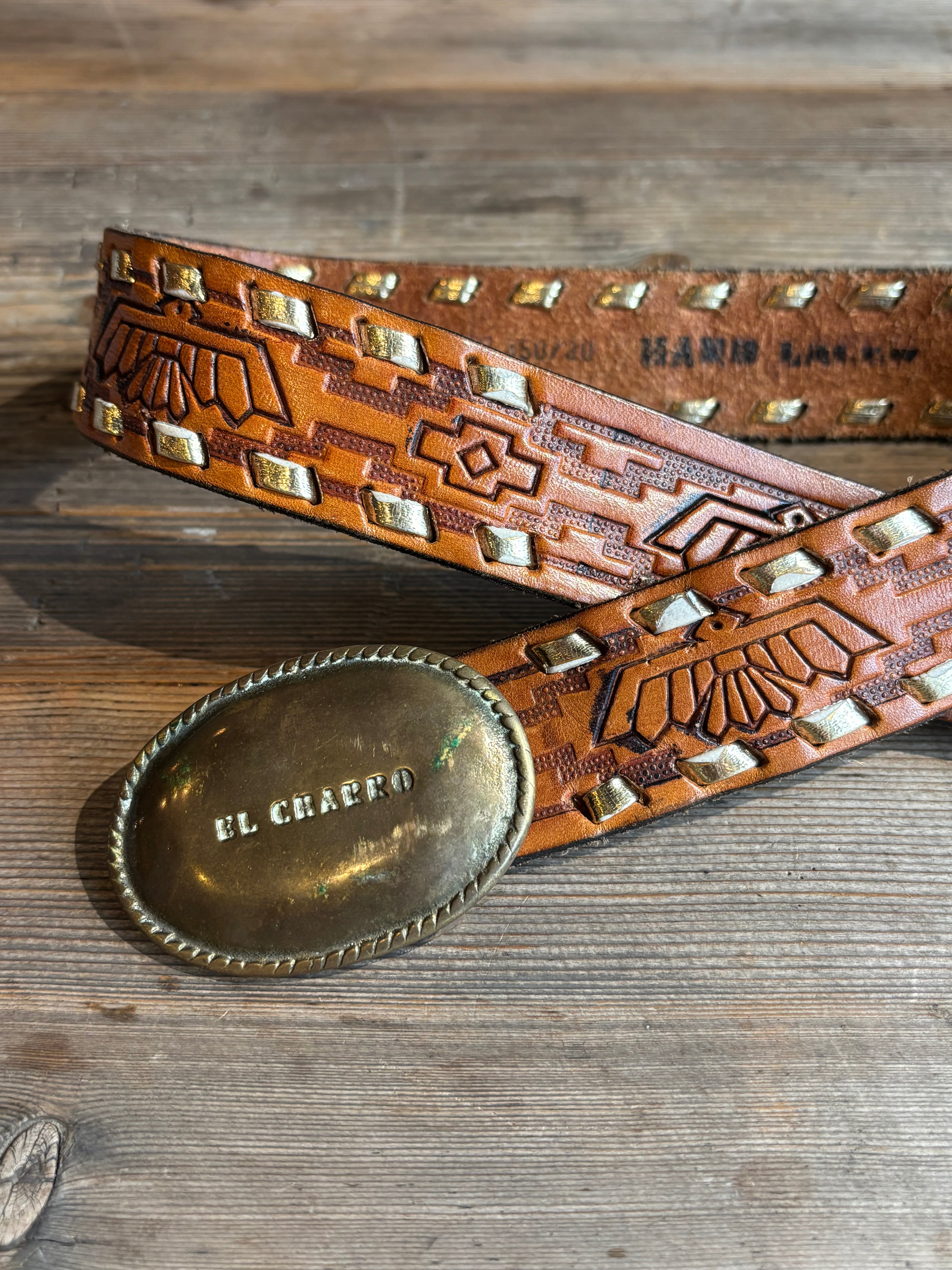 70s~ ヴィンテージレザーベルト ハンドメイド 一点物 真鍮 70s vintage crafted leather belt | umber_vintage