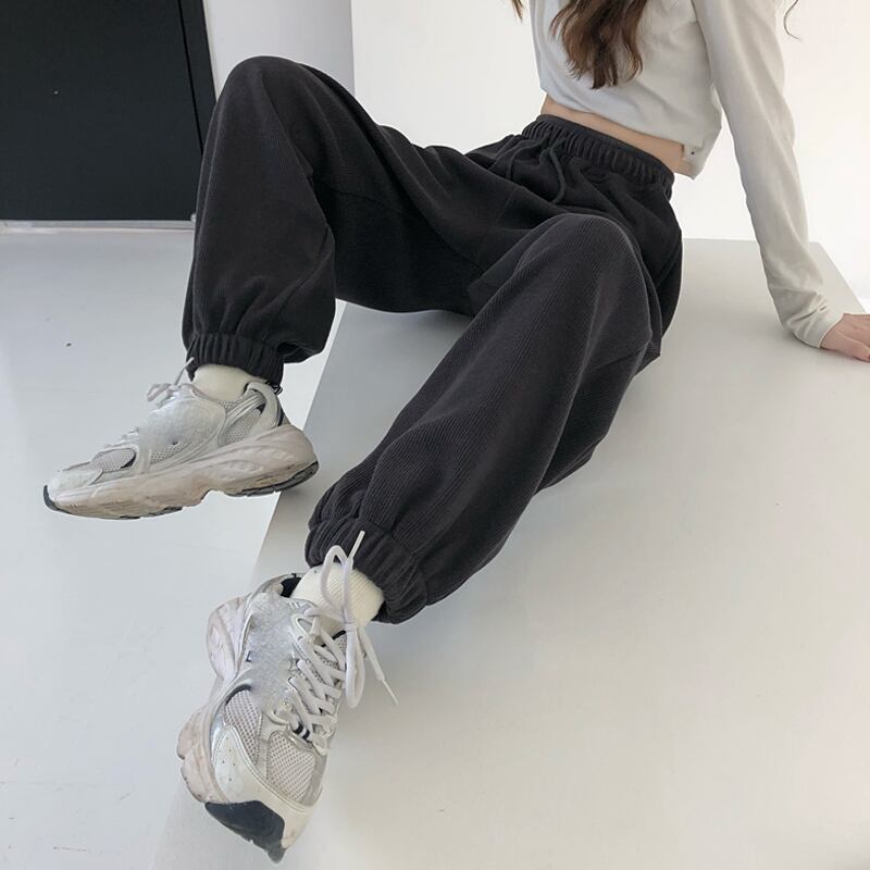 パンツ スプリングオータムスタイルルーズハイウェストウェストカジュアル 春物 秋物 試着室15987863443