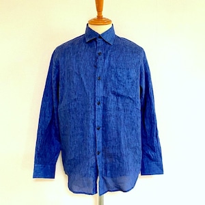 Linen Regular Collar Shirts　Navy