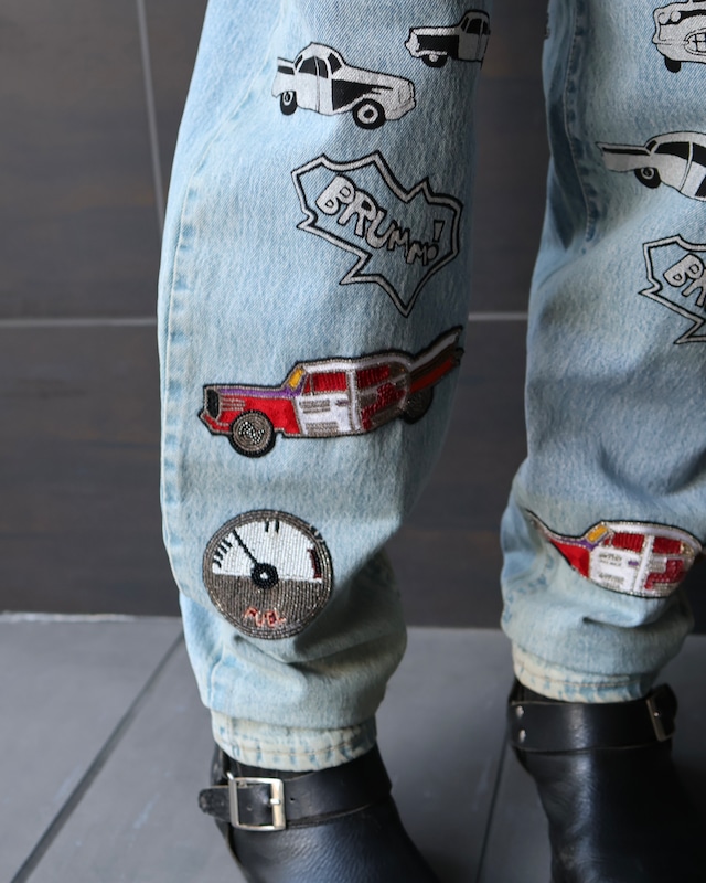 Patch design denim pants