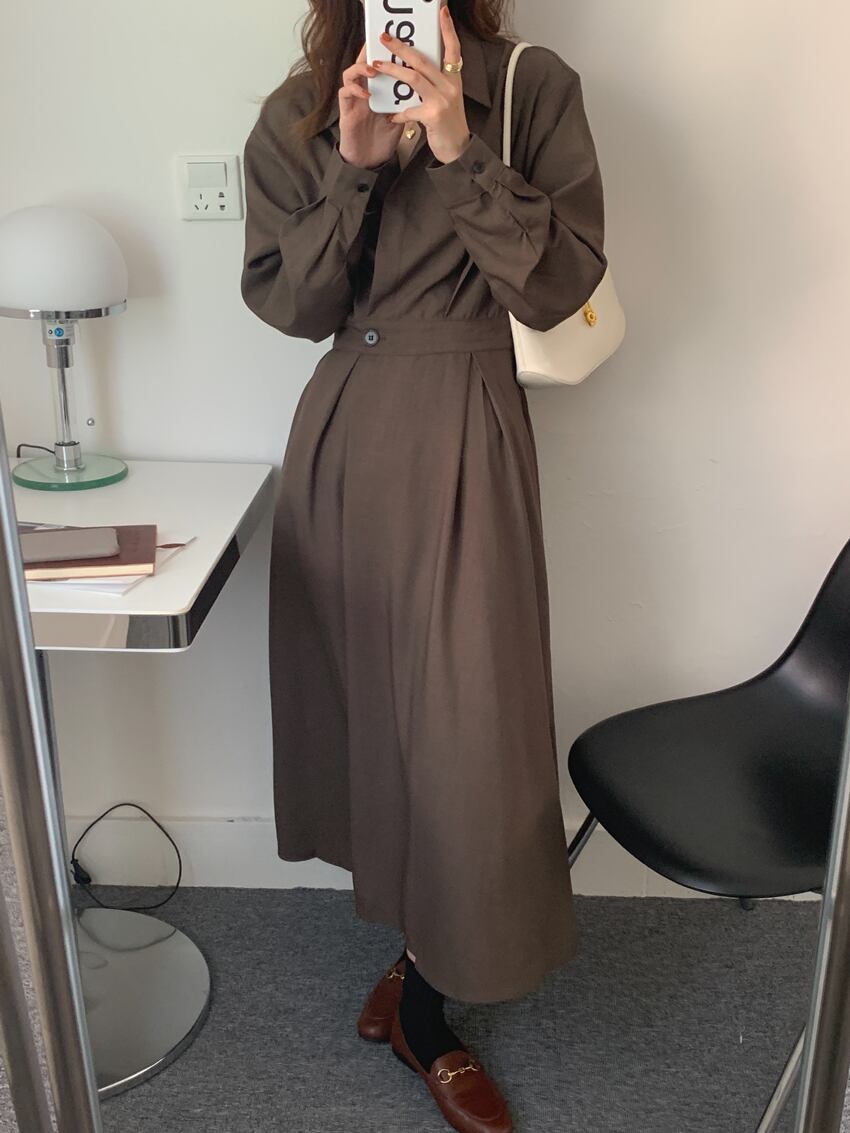 ウェストシャツ スカート ドレス オータムカラーロング 長袖 秋物 ビッグFスモールZ韓国58918195494