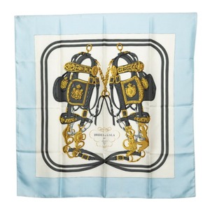 エルメス カレ90 BRIDES de GALA 式典用馬勒 スカーフ ライトブルー ホワイト シルク レディース HERMES 【中古】