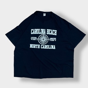 【FRUIT OF THE LOOM】4XL 超ビッグサイズ CAROLINA BEACH  ロゴ プリント Tシャツ 半袖 黒t ノースカロライナ US古着