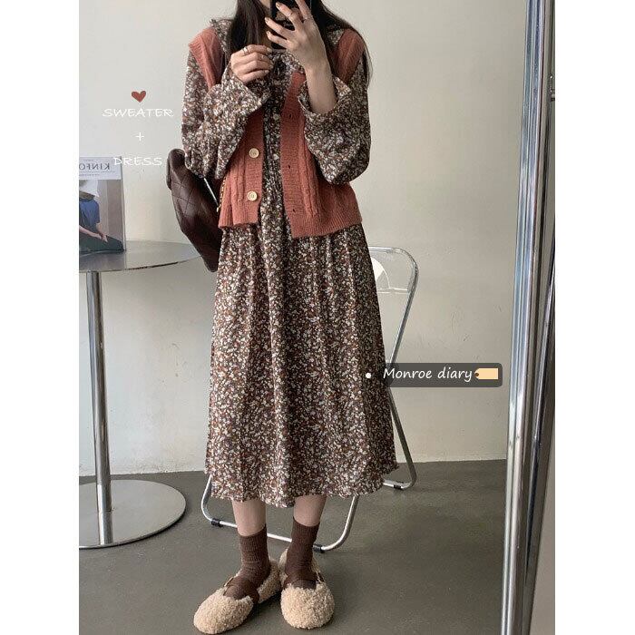 フローラルドレス スカート オータムウィンターAラインロング 秋物 冬物 花柄 モンロー93952822953