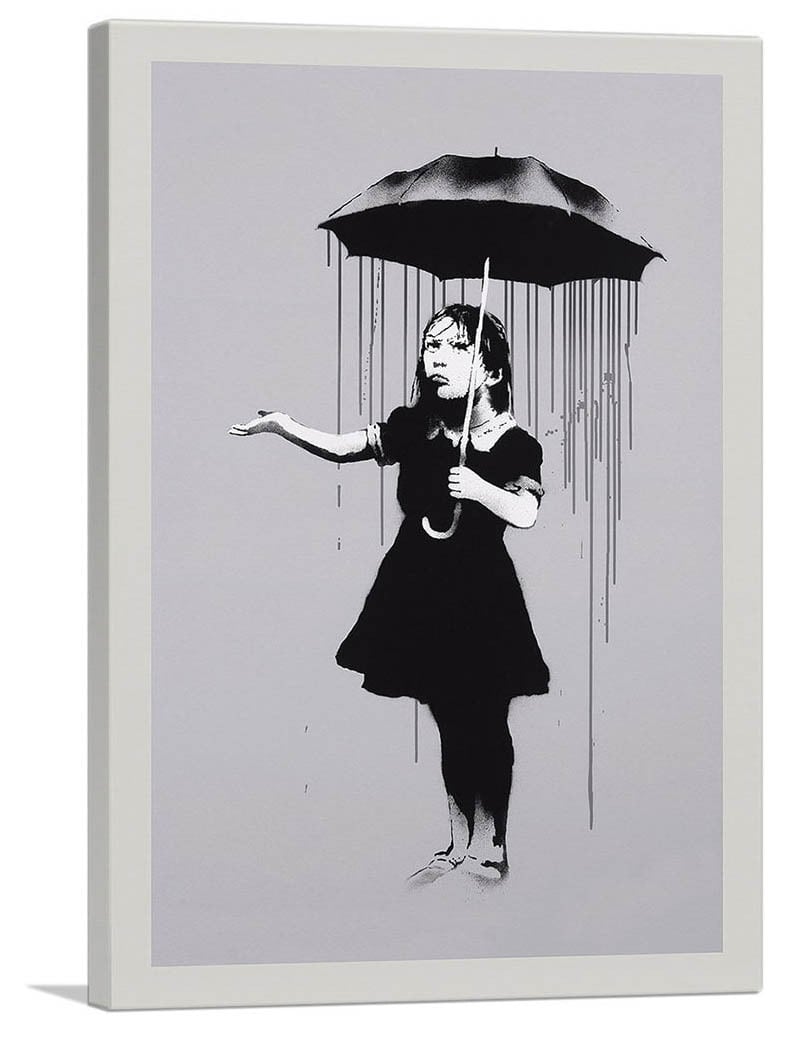 バンクシー「ガール ウィズ アンブレラ/Girl With Umbrella」展示用フック付きキャンバスジークレ