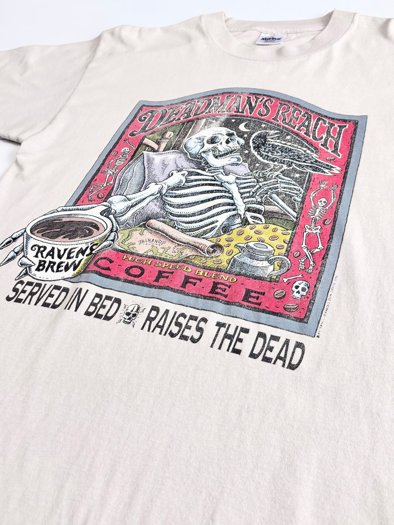 90s RAY TROLL "Raven's Brew Coffee" ART Tee MADE IN USA Size L