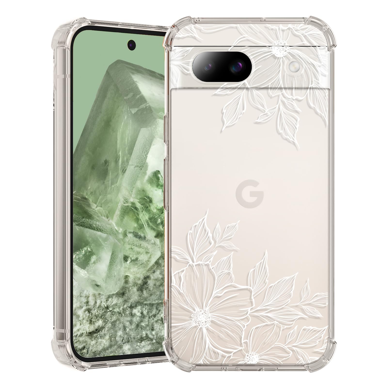 MNYWDSQ 対応 Google Pixel 8a 用 ケース耐衝撃 おしゃれ クリア透明 スリム 薄型 tpu 指紋防止 たいかく花