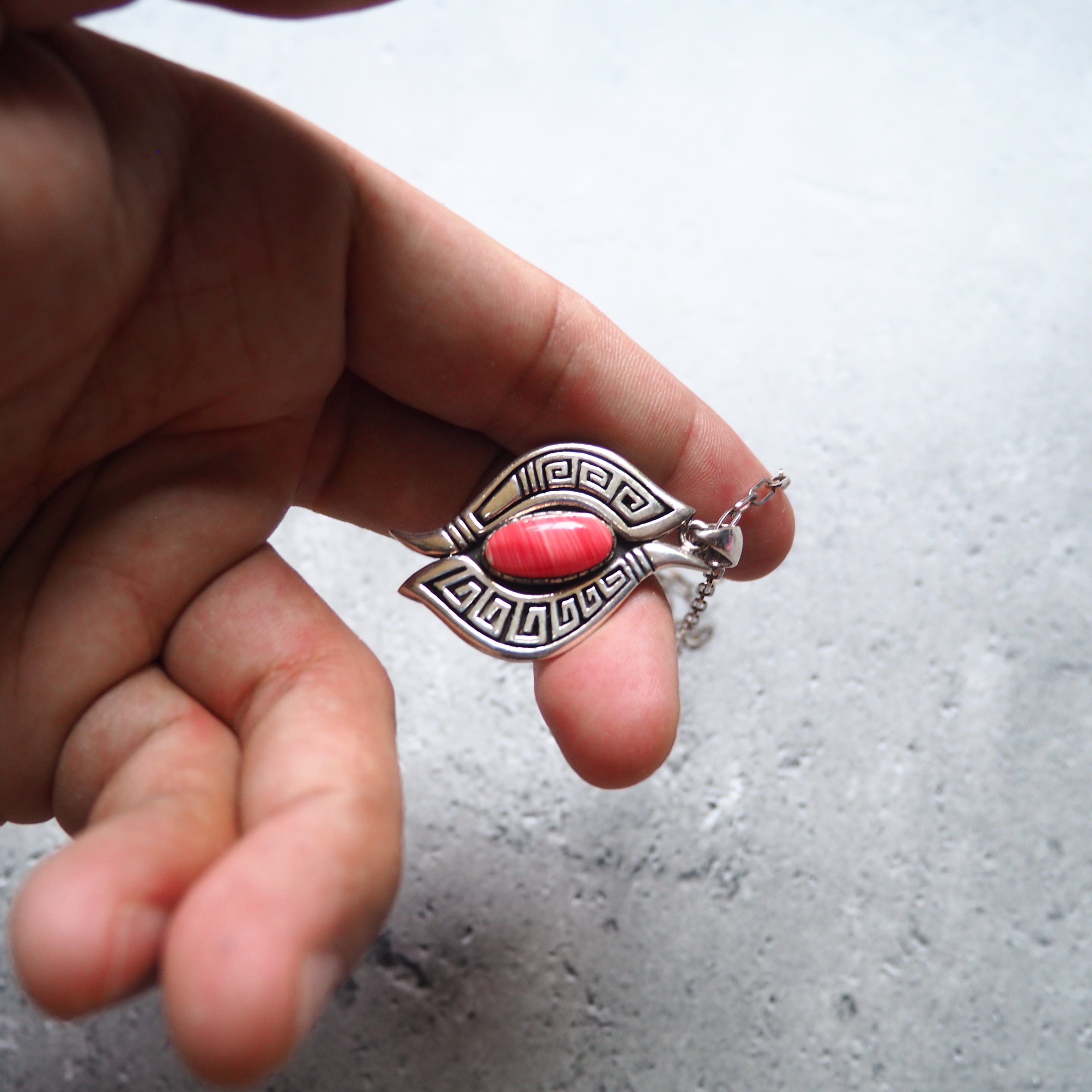 ” Silver 925 ” Spiny stone Custom vintage indian jewelry necklace