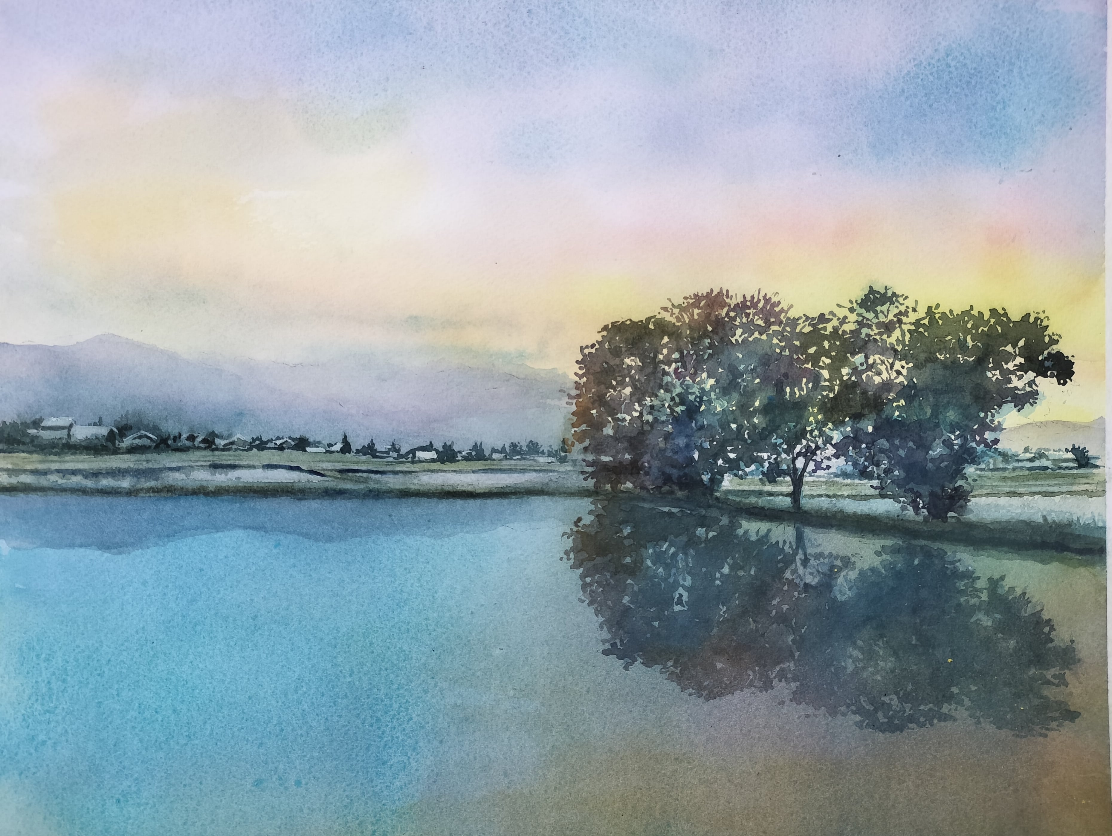 水彩画 風景画 画題「川色に魅せられて.」 | Pay ID