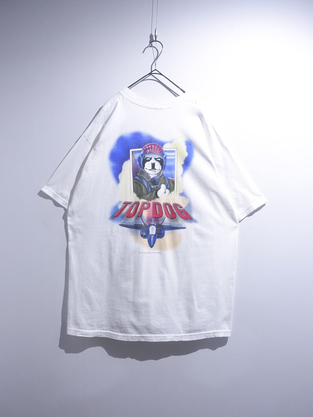 90s "BIG DOG" White TOP GUN Homage Print T-Shirt