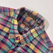 70s CHAPS by RALPH LAUREN チャップス マドラスチェック BD ボタンダウン 長袖シャツ L/メンズ インド綿 ビンテージ