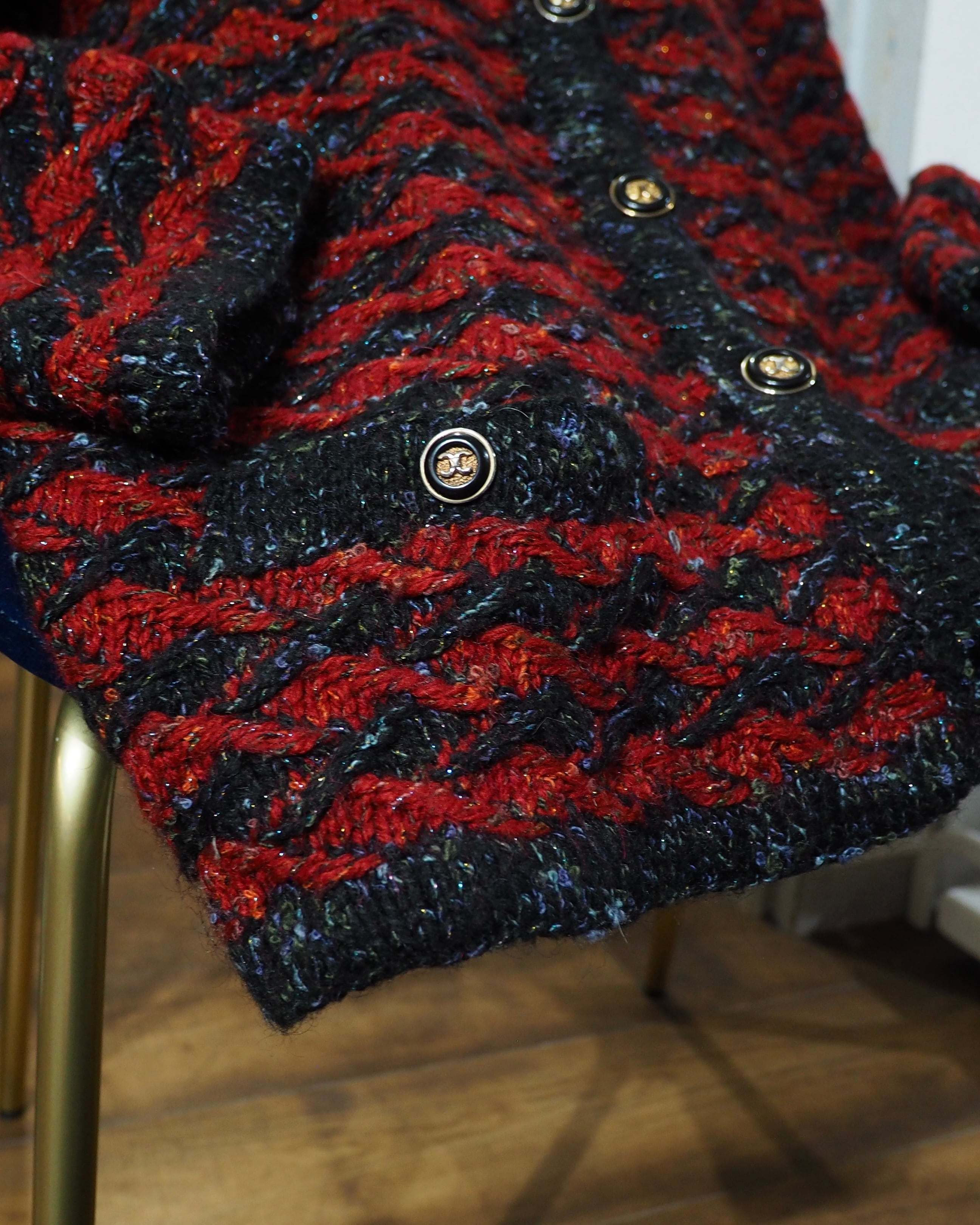 " Unknown " Zigzag Knitting × Luxury Decoration Vintage Wool Cardigan