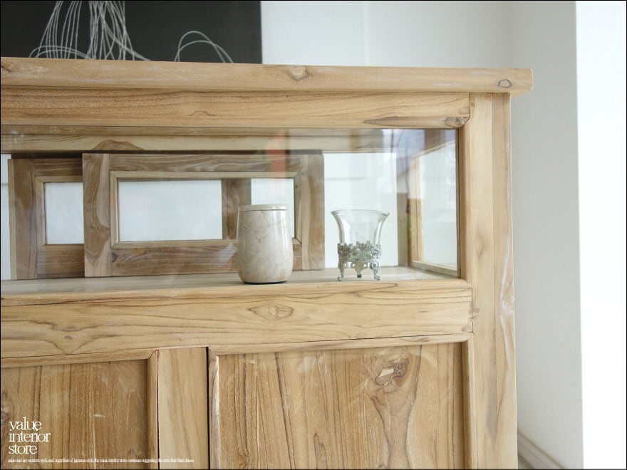 チーク総無垢 ショーケースカウンターNatla90 ガラスケース 飾り棚