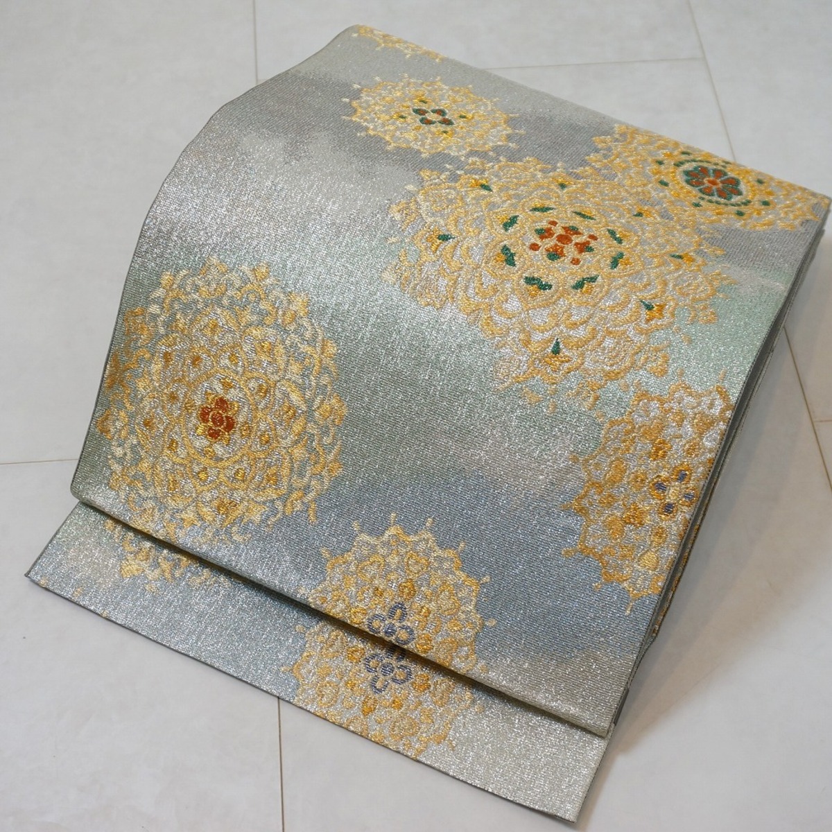 未使用 佐賀錦 宝相華 袋帯 金銀糸 水色 シルバー 292 | kimono Re:和 