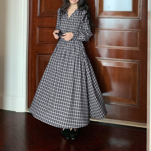 レトロチェックシャツワンピース 0118